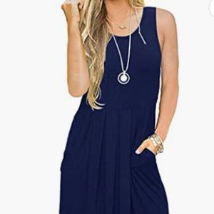 Womens Casual Sundress Pleated Summer Knee Length Tank Sleeveless Sun Dresses